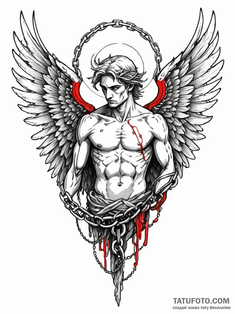 Crumbling statue with chained wings, artistic... - эскиз тату (№1751800894_0, 06.07.2025 11:21) — Tatufoto.com