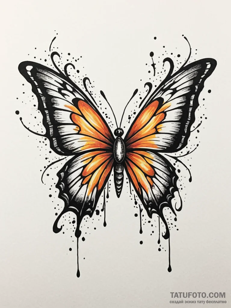Apocalyptic butterfly with burning wings, con… — эскиз тату (№1751801236_0, 06.07.2025 11:27) — Tatufoto.com