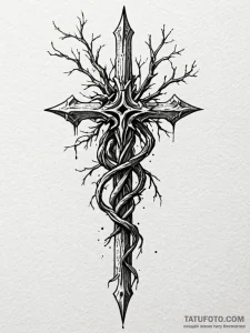 Cursed blade wrapped in roots, tattoo line ar... - эскиз тату (№1751801321_0, 06.07.2025 11:28) — Tatufoto.com