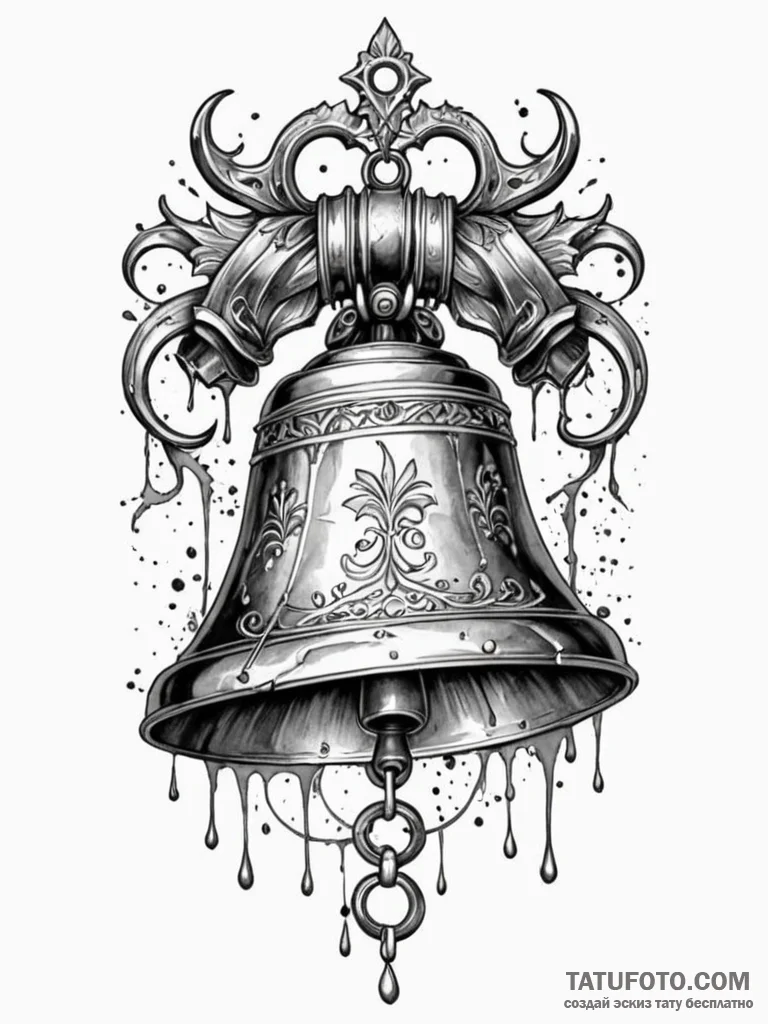 A classic bell from a school, ringing,, conce... - эскиз тату (№1751801579_0, 06.07.2025 11:32) — Tatufoto.com