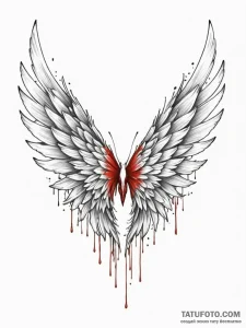 Blood-drenched wings torn apart, ink illustra... - эскиз тату (№1751801663_0, 06.07.2025 11:34) — Tatufoto.com