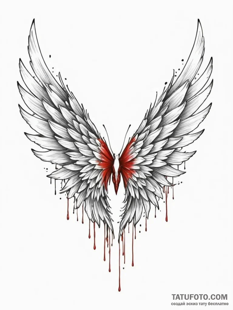 Blood-drenched wings torn apart, ink illustra... - эскиз тату (№1751801663_0, 06.07.2025 11:34) — Tatufoto.com