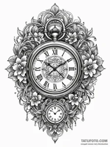 Pocket watch frozen in time, tattoo line art,... - эскиз тату (№1751801748_0, 06.07.2025 11:35) — Tatufoto.com