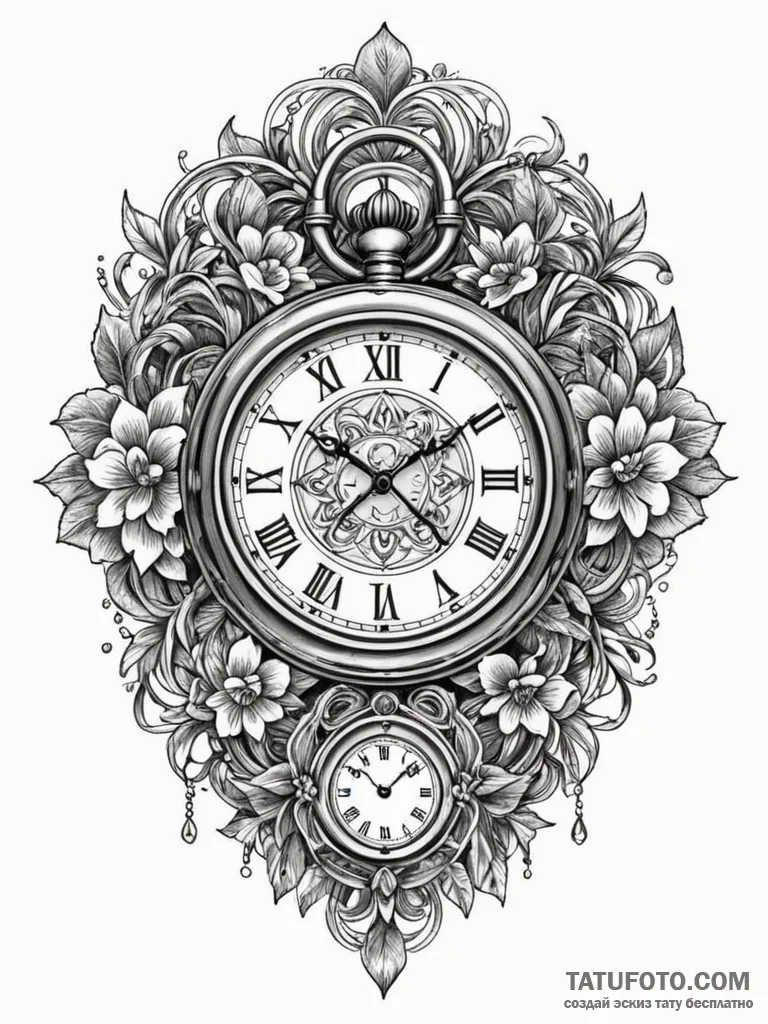 Pocket watch frozen in time, tattoo line art,... - эскиз тату (№1751801748_0, 06.07.2025 11:35) — Tatufoto.com