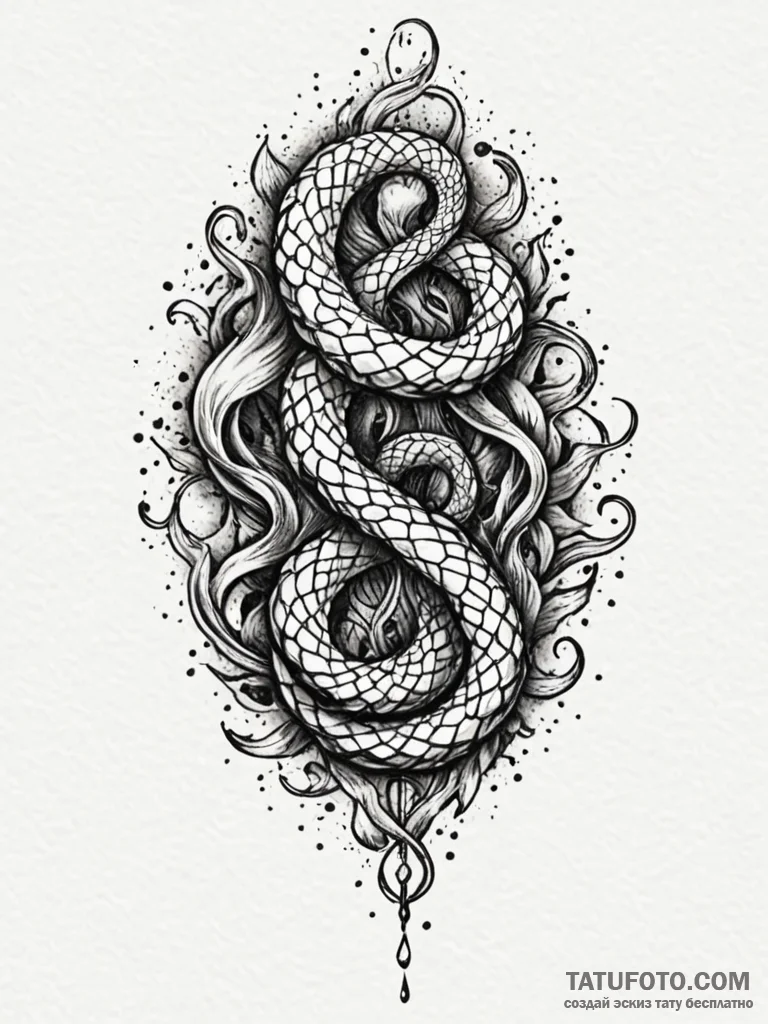 Angelic serpent weaving light, tattoo sketch... - эскиз тату (№1751802006_0, 06.07.2025 11:40) — Tatufoto.com