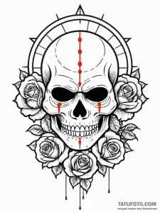 Monk mask beneath crimson sun, artistic tatto... - эскиз тату (№1751802091_0, 06.07.2025 11:41) — Tatufoto.com