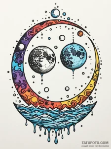 Water mirror reflecting twin moons, concept a... - эскиз тату (№1751802264_0, 06.07.2025 11:44) — Tatufoto.com