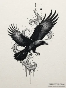 Ashen raven flying through void storm, tattoo... - эскиз тату (№1751802350_0, 06.07.2025 11:45) — Tatufoto.com
