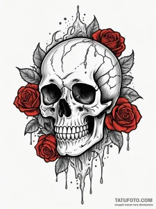 Apocalyptic skull melting in acid rain, tatto... - эскиз тату (№1751802608_0, 06.07.2025 11:50) — Tatufoto.com