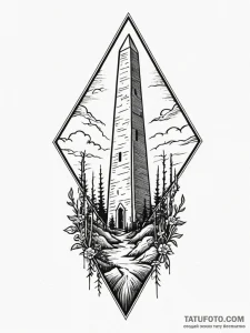 Obelisk rising from bone field, tattoo drawin... - эскиз тату (№1751802952_0, 06.07.2025 11:55) — Tatufoto.com