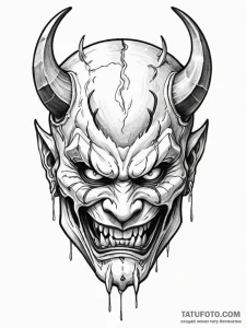 Oni mask splitting to reveal a human face, ar... - эскиз тату (№1751803124_0, 06.07.2025 11:58) — Tatufoto.com
