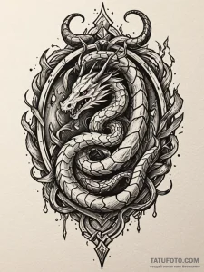 Horned serpent through shattered mirror, tatt... - эскиз тату (№1751813209_0, 06.07.2025 14:46) — Tatufoto.com