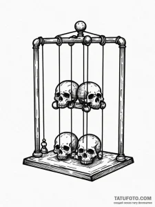 Newton's cradle, but the balls are human skul... - эскиз тату (№1751813545_0, 06.07.2025 14:52) — Tatufoto.com