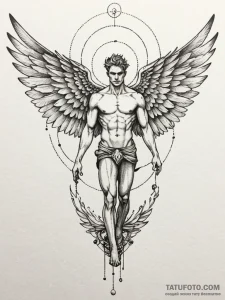 Icarus with mechanical wings, tattoo drawing... - эскиз тату (№1751813629_0, 06.07.2025 14:53) — Tatufoto.com