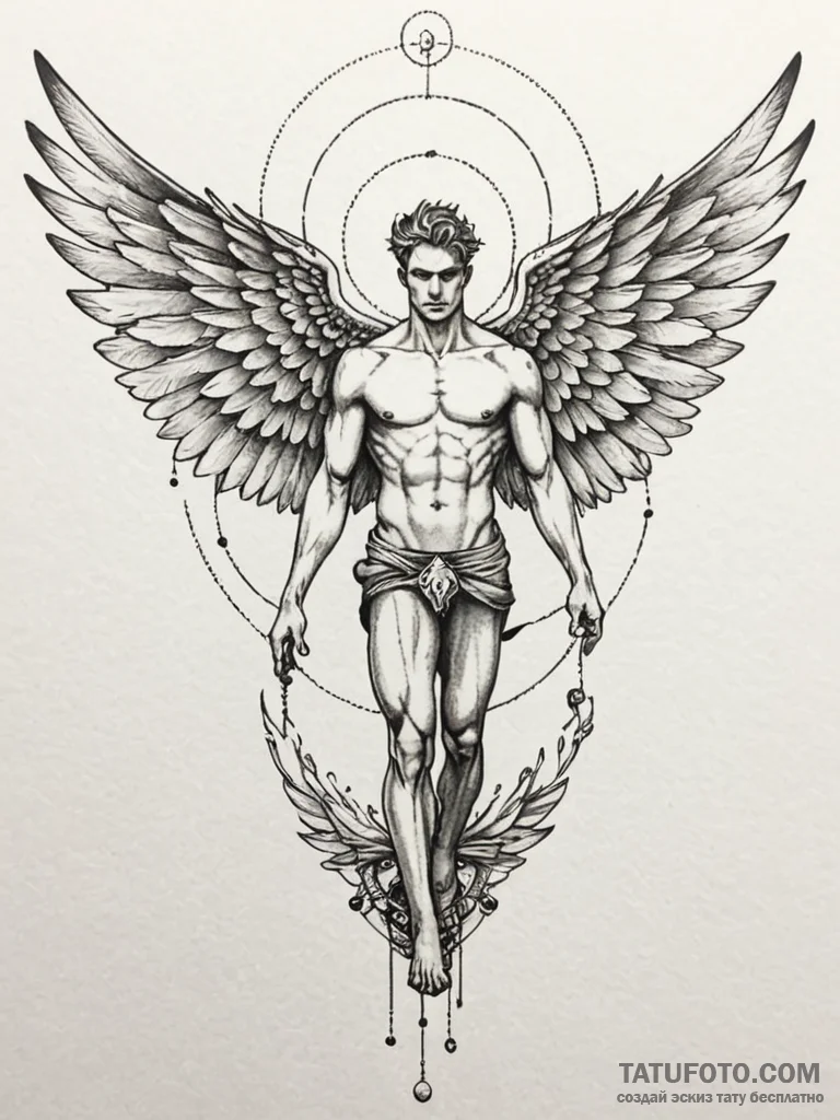 Icarus with mechanical wings, tattoo drawing... - эскиз тату (№1751813629_0, 06.07.2025 14:53) — Tatufoto.com