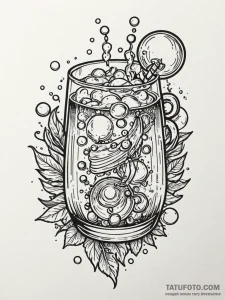 A whimsical bubble in a drink, effervescent,,... - эскиз тату (№1751813881_0, 06.07.2025 14:58) — Tatufoto.com
