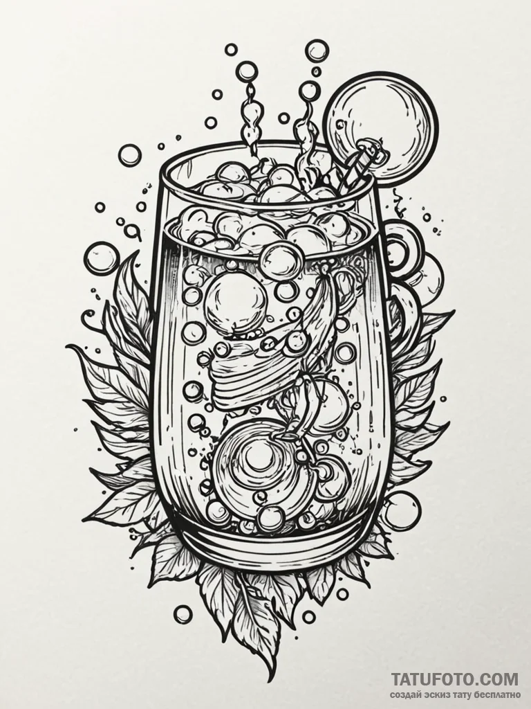 A whimsical bubble in a drink, effervescent,,… — эскиз тату (№1751813881_0, 06.07.2025 14:58) — Tatufoto.com