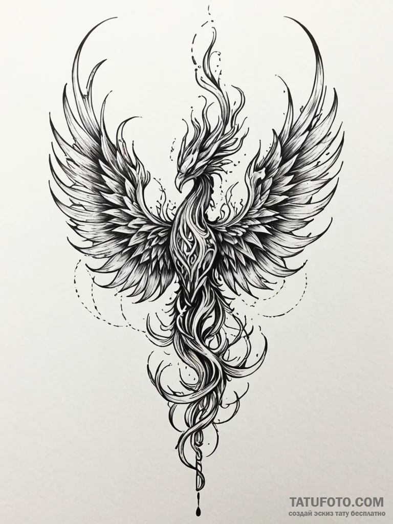 Abyssal phoenix reborn in bone flame, tattoo... - эскиз тату (№1751814049_0, 06.07.2025 15:00) — Tatufoto.com