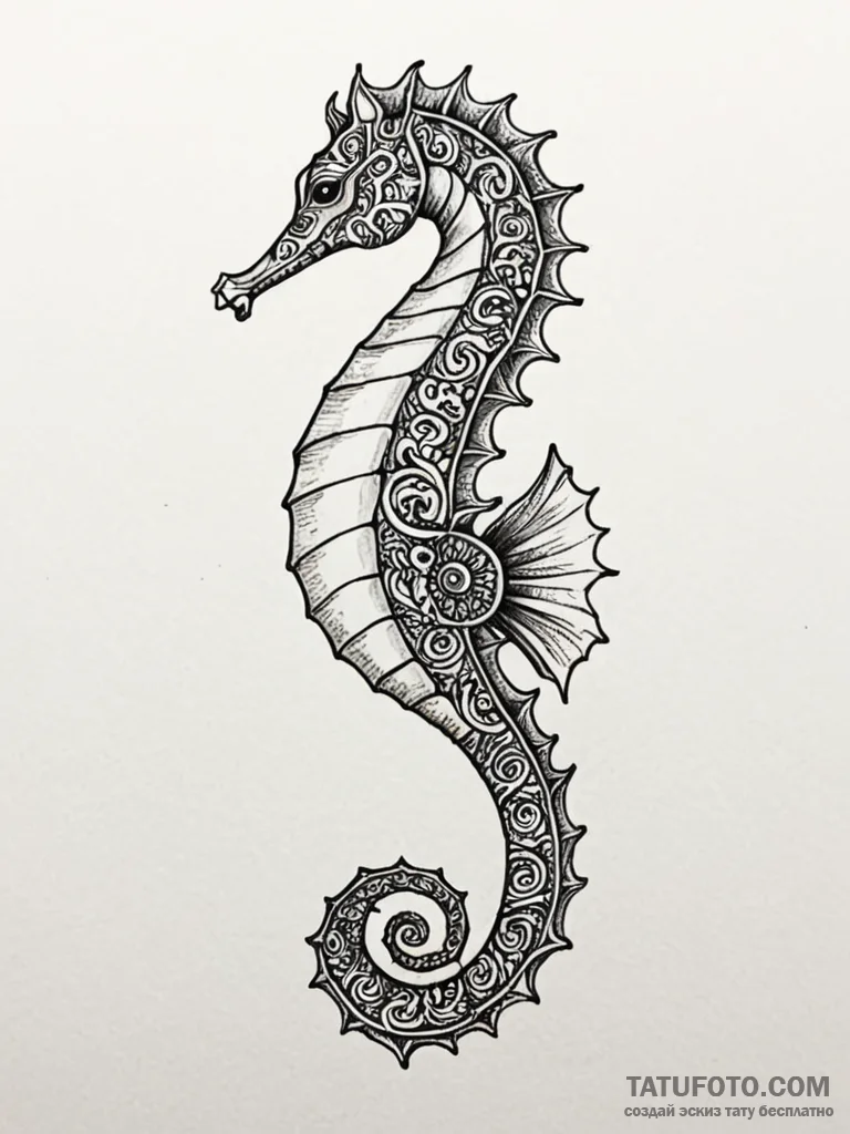 Seahorse, artistic tattoo sketch, clear image... - эскиз тату (№1751814218_0, 06.07.2025 15:03) — Tatufoto.com