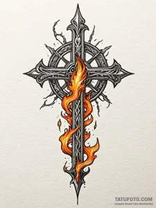 Dagger piercing sigil of flame, artistic tatt... - эскиз тату (№1751814978_0, 06.07.2025 15:16) — Tatufoto.com