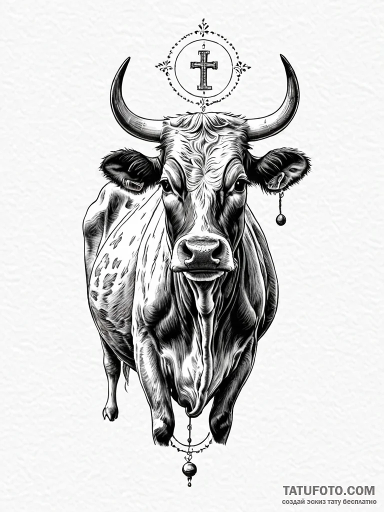 A classic bell on a cow, rural,, tattoo line... - эскиз тату (№1751815564_0, 06.07.2025 15:26) — Tatufoto.com