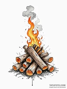 A powerful burning wood pile, smoke,, concept... - эскиз тату (№1751815733_0, 06.07.2025 15:28) — Tatufoto.com