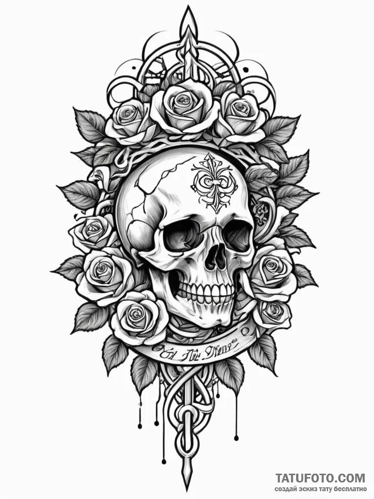 Knotwork blade crowned in bone, tattoo flash... - эскиз тату (№1751816156_0, 06.07.2025 15:35) — Tatufoto.com