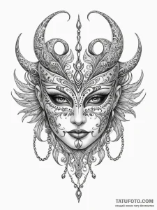 Mask pierced by twin daggers, artistic tattoo... - эскиз тату (№1751816325_0, 06.07.2025 15:38) — Tatufoto.com