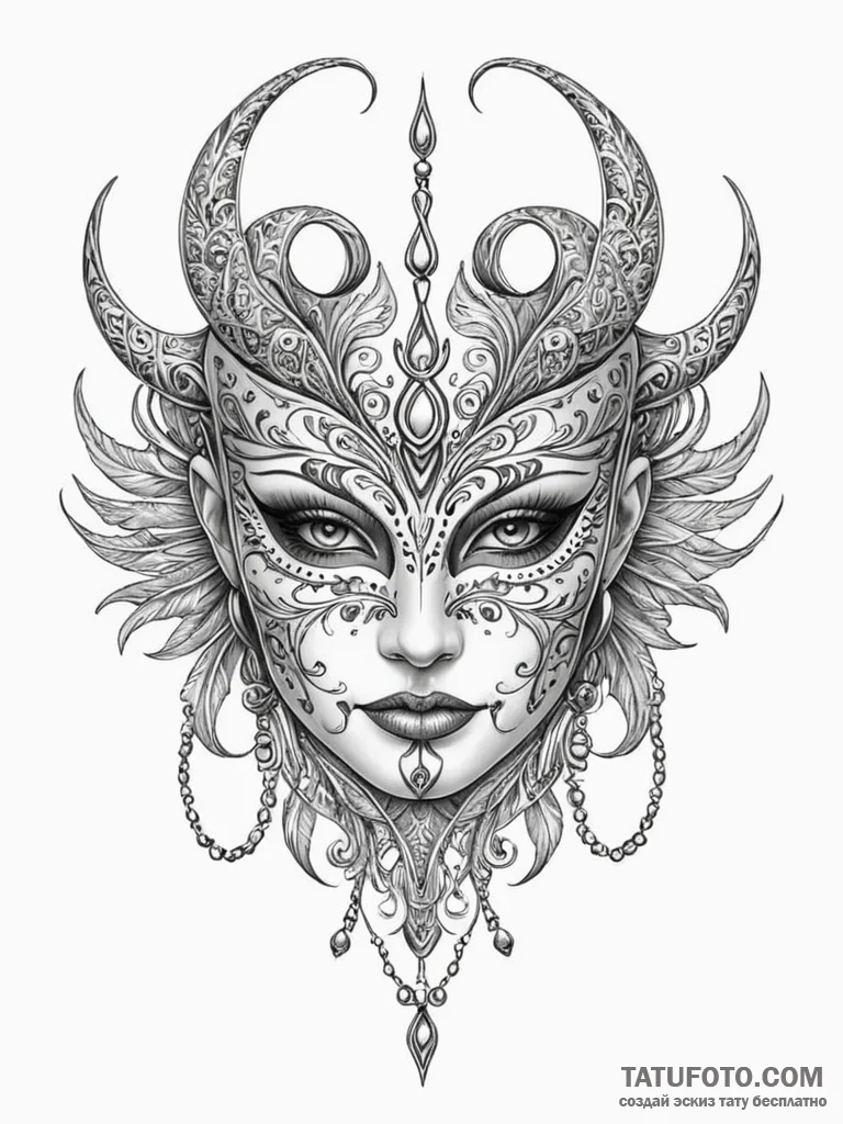 Mask pierced by twin daggers, artistic tattoo... - эскиз тату (№1751816325_0, 06.07.2025 15:38) — Tatufoto.com