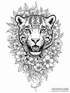 Jaguar fang through celestial bloom, tattoo d... - эскиз тату (№1751816493_0, 06.07.2025 15:41) — Tatufoto.com