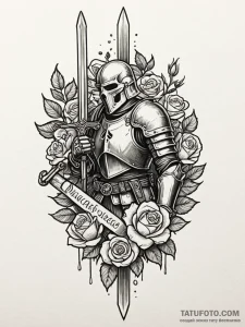 Wounded knight leaning on his greatsword, ink... - эскиз тату (№1751816661_0, 06.07.2025 15:44) — Tatufoto.com