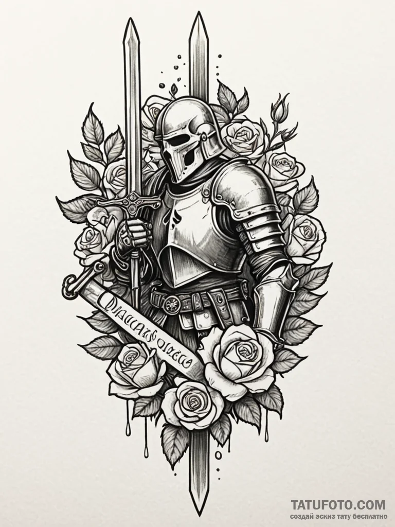 Wounded knight leaning on his greatsword, ink… — эскиз тату (№1751816661_0, 06.07.2025 15:44) — Tatufoto.com