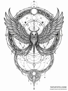 Knot of wings beneath star gate, ink illustra... - эскиз тату (№1751816829_0, 06.07.2025 15:47) — Tatufoto.com