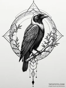 Ancient raven perched on bone branch, tattoo... - эскиз тату (№1751816998_0, 06.07.2025 15:49) — Tatufoto.com
