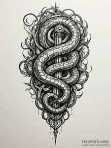 Apocalyptic serpent with mechanical body, tat... - эскиз тату (№1751817253_0, 06.07.2025 15:54) — Tatufoto.com