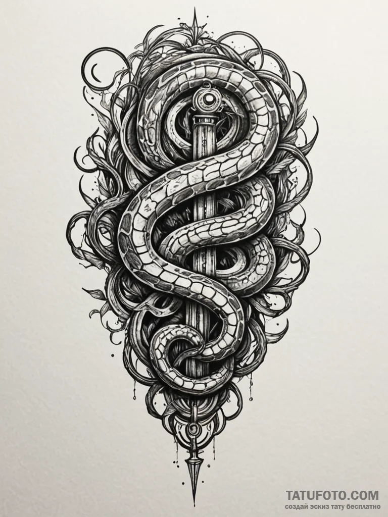 Apocalyptic serpent with mechanical body, tat... - эскиз тату (№1751817253_0, 06.07.2025 15:54) — Tatufoto.com