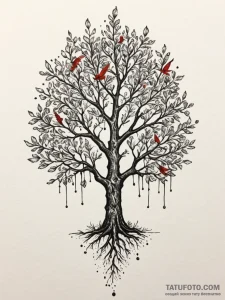 Feathered bloom beneath spectral tree, tattoo... - эскиз тату (№1751817337_0, 06.07.2025 15:55) — Tatufoto.com