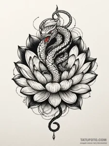 Cobra coiled around a black lotus, artistic t... - эскиз тату (№1751817588_0, 06.07.2025 15:59) — Tatufoto.com