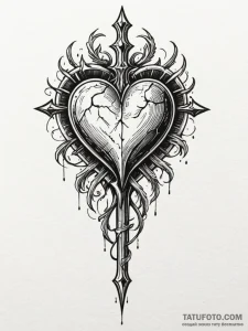 Onyx heart pierced by dagger, tattoo line art... - эскиз тату (№1751817841_0, 06.07.2025 16:04) — Tatufoto.com