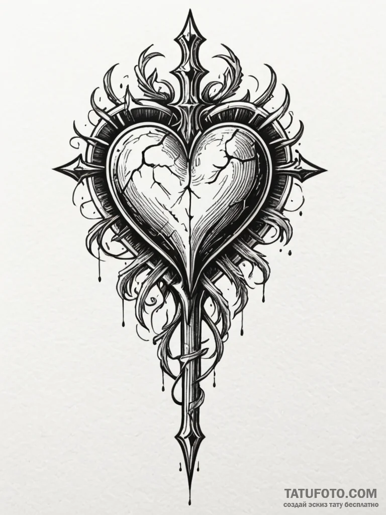 Onyx heart pierced by dagger, tattoo line art... - эскиз тату (№1751817841_0, 06.07.2025 16:04) — Tatufoto.com