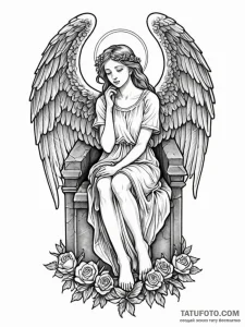 Angel sitting on tombstone, tattoo flash shee... - эскиз тату (№1751818177_0, 06.07.2025 16:09) — Tatufoto.com