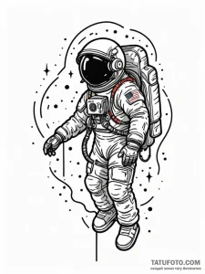 Astronaut melting into stars, tattoo line art... - эскиз тату (№1751818345_0, 06.07.2025 16:12) — Tatufoto.com