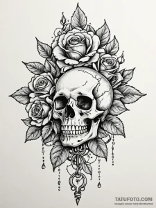 Skeleton key beneath frozen bloom, tattoo dra... - эскиз тату (№1751818429_0, 06.07.2025 16:13) — Tatufoto.com