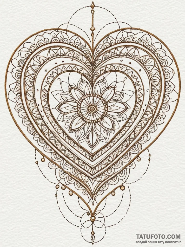Embroidered heart with a needle and golden th… — эскиз тату (№1751818513_0, 06.07.2025 16:15) — Tatufoto.com