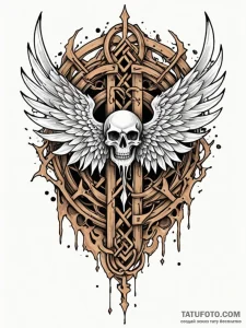 Knotwork wings beneath shattered gate, tattoo... - эскиз тату (№1751818597_0, 06.07.2025 16:16) — Tatufoto.com