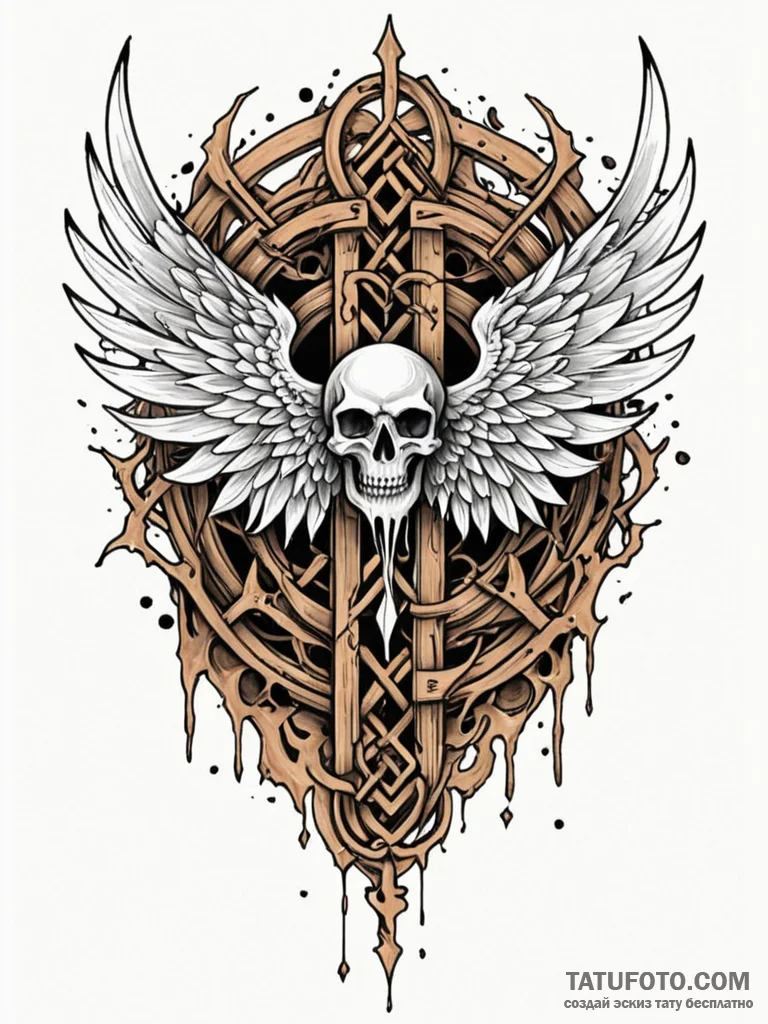 Knotwork wings beneath shattered gate, tattoo... - эскиз тату (№1751818597_0, 06.07.2025 16:16) — Tatufoto.com