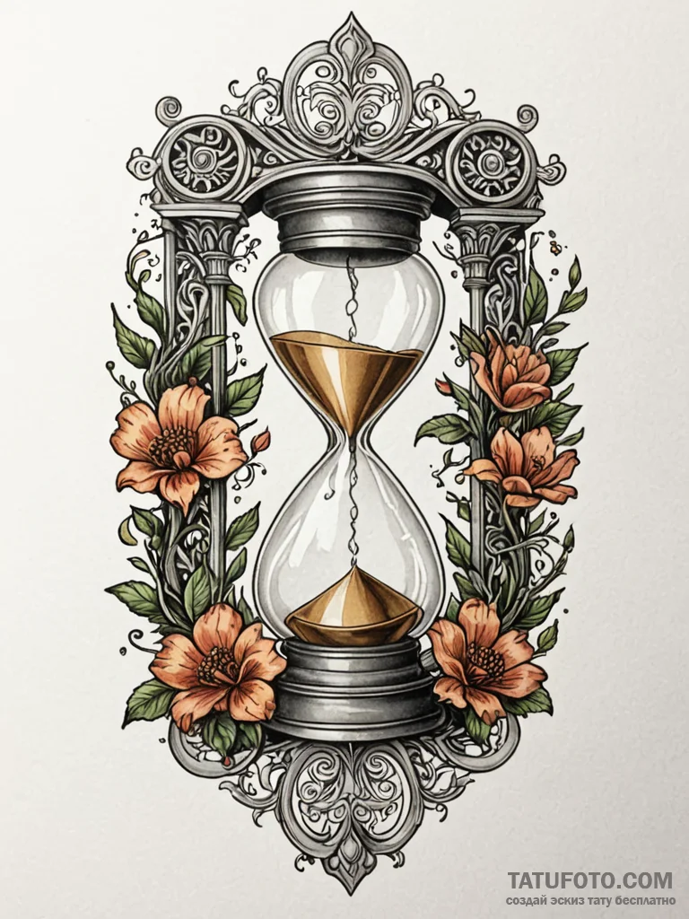 A detailed broken hourglass, time stopped,, t... - эскиз тату (№1751818681_0, 06.07.2025 16:18) — Tatufoto.com