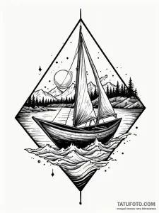 A paper boat sailing on a river of ink, ink i... - эскиз тату (№1751819018_0, 06.07.2025 16:23) — Tatufoto.com