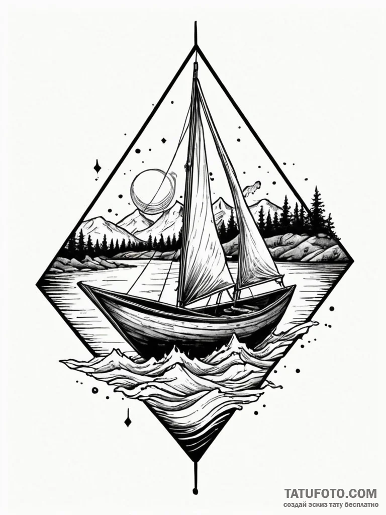 A paper boat sailing on a river of ink, ink i... - эскиз тату (№1751819018_0, 06.07.2025 16:23) — Tatufoto.com