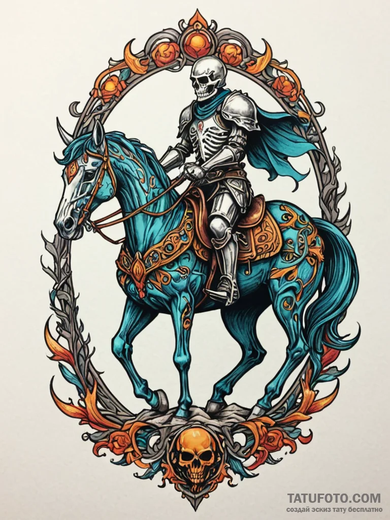 Abyssal knight riding skeletal steed, tattoo... - эскиз тату (№1751819101_0, 06.07.2025 16:25) — Tatufoto.com